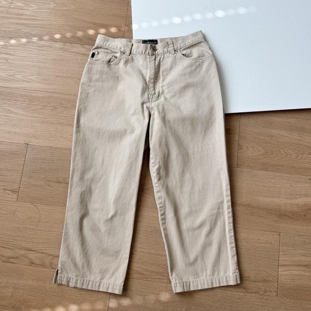 Vintage Y2K Ralph Lauren Capri Pants 28 Beige Khaki Minimal 90s Cotton